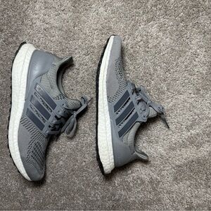 Adidas Gray Ultra Boost Running Shoes with White Sole